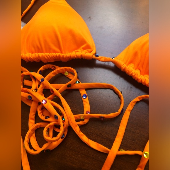 NWT Monica Hansen Stardust Triangle Bikini Top Wraparound Straps Orange Rainbow - Picture 2 of 5